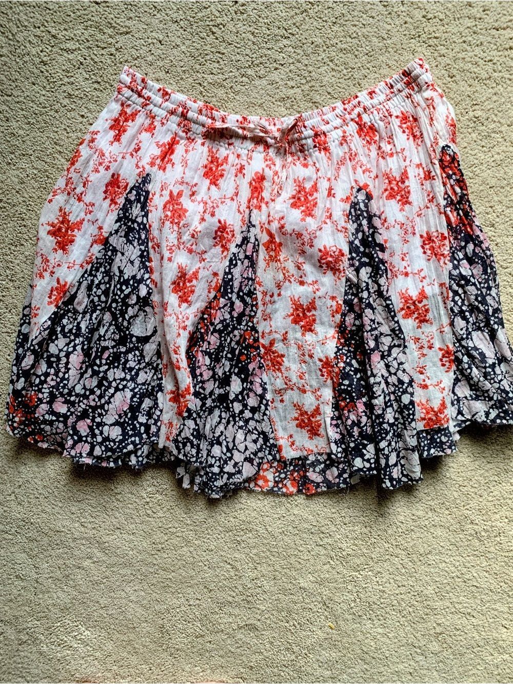 NWT RAGA bohemian White Mini Skirt with Coral and Black Panels
